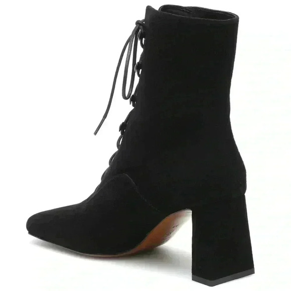 By Far Claude Lace Up Black Suede Booties Square Toe - Picture 9 of 13